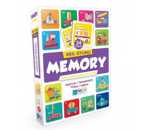 Blue Focus Akıl Oyunu - Memory - Taşıtlar (Eşleştirme Kartı 34 Parça)