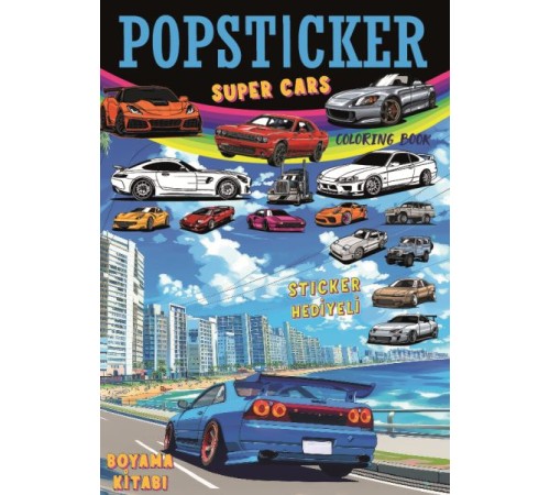 Süper Cars  Boyama Kitabı Popsticker