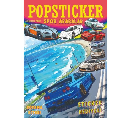 Spor Arabalar Boyama Kitabı Popsticker