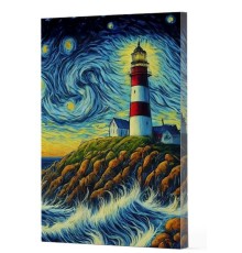 Van Gogh 8 - Deniz Feneri Çizgili Yan Boyamalı Defter