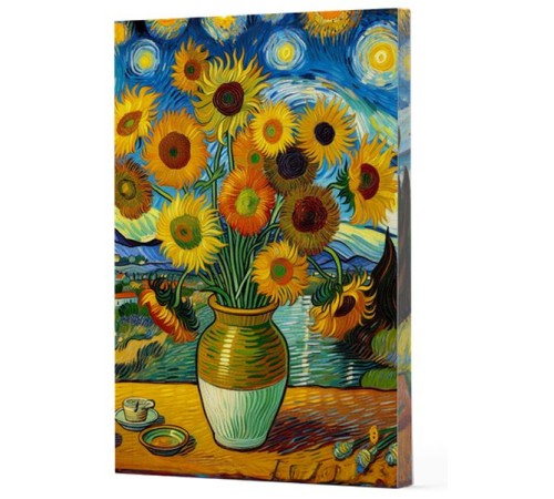 Van Gogh 10 - Ayçiçekleri Çizgili Yan Boyamalı Defter
