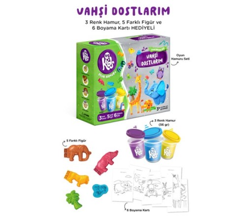 Vahşi Dostlarım Oyun Hamuru Seti (14 Parça - 344 Gr)