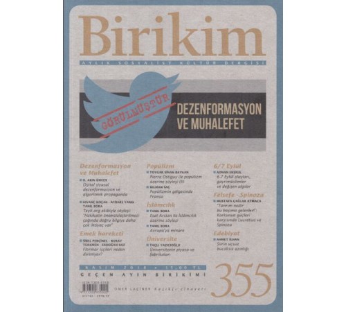 Birikim Aylık Sosyalist Kültür Dergisi Sayı: 355 Kasım 2018
