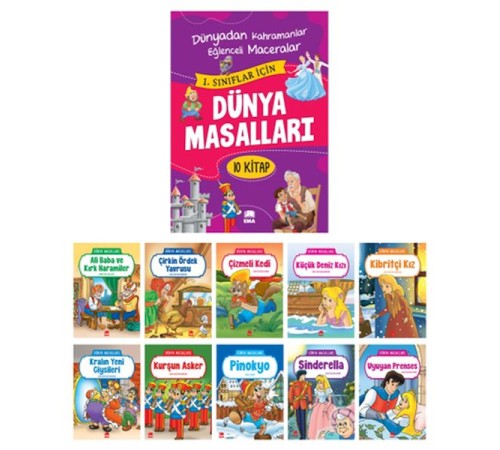 Dünya Masallar Seti 1.ve 2. Sınıflar İçin Eğik El Yazılı - (10 Kitap Takım Büyük Boy)