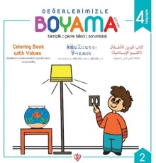 Değerlerimizle Boyama Kitabı - Temizlik Çevre Bilinci Sorumluluk - Arapça-İngilizce-Japonca-Türkçe