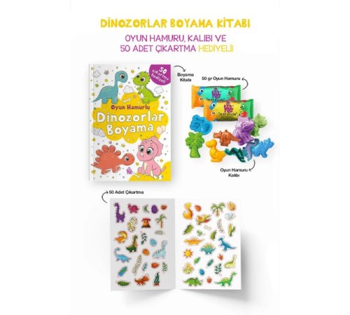 Dinozorlar Boyama Kitabı - Oyun Hamurlu - 3 Yaş +