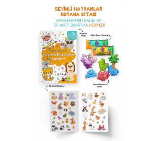 Sevimli Hayvanlar Boyama Kitabı - Oyun Hamurlu - 3 Yaş +