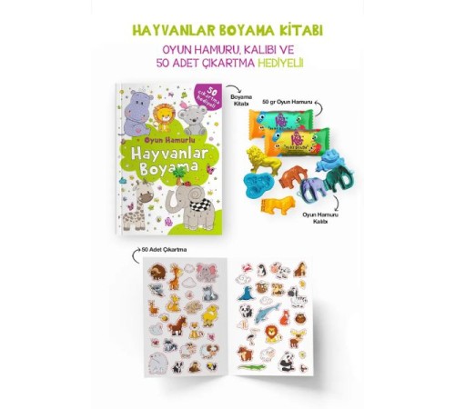 Hayvanlar Boyama Kitabı - Oyun Hamurlu - 3 Yaş +